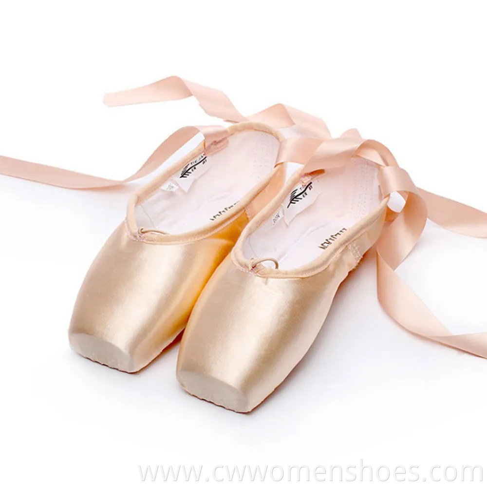 Professional Pointe Ballet Shoes Shiny Satin Rose Gold Dance Shoes for Girl Adult